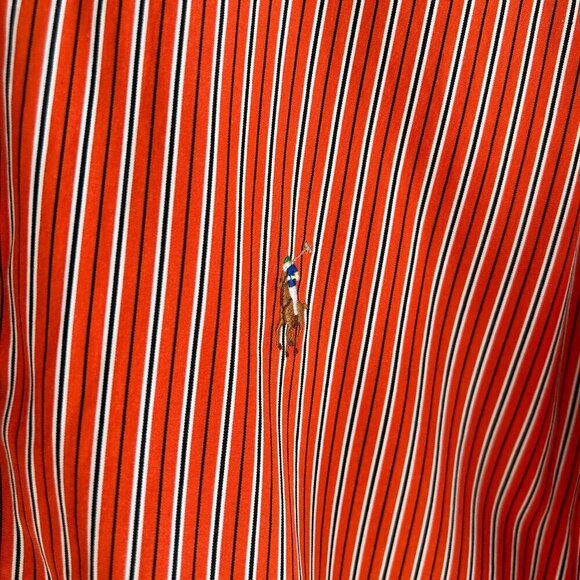 Ralph Lauren Shirt Classic Fit Orange Stripe Button Down Preppy Logo - Picture 3 of 9